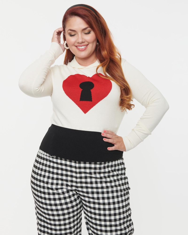 Unique Vintage Plus Size Cream Red Locked Heart Sweater Cream Re
